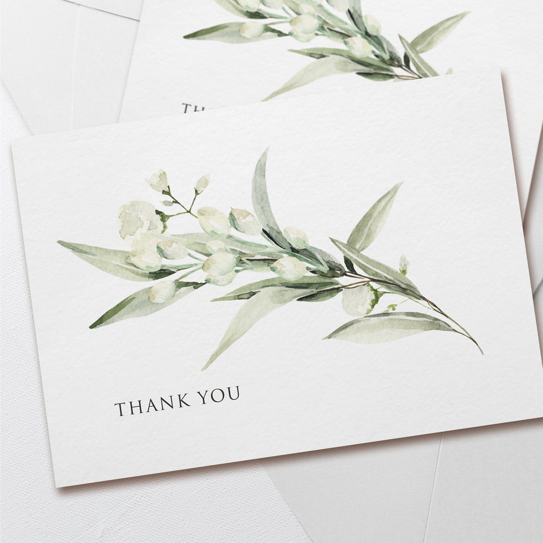 two thank cards with watercolor flowers on them