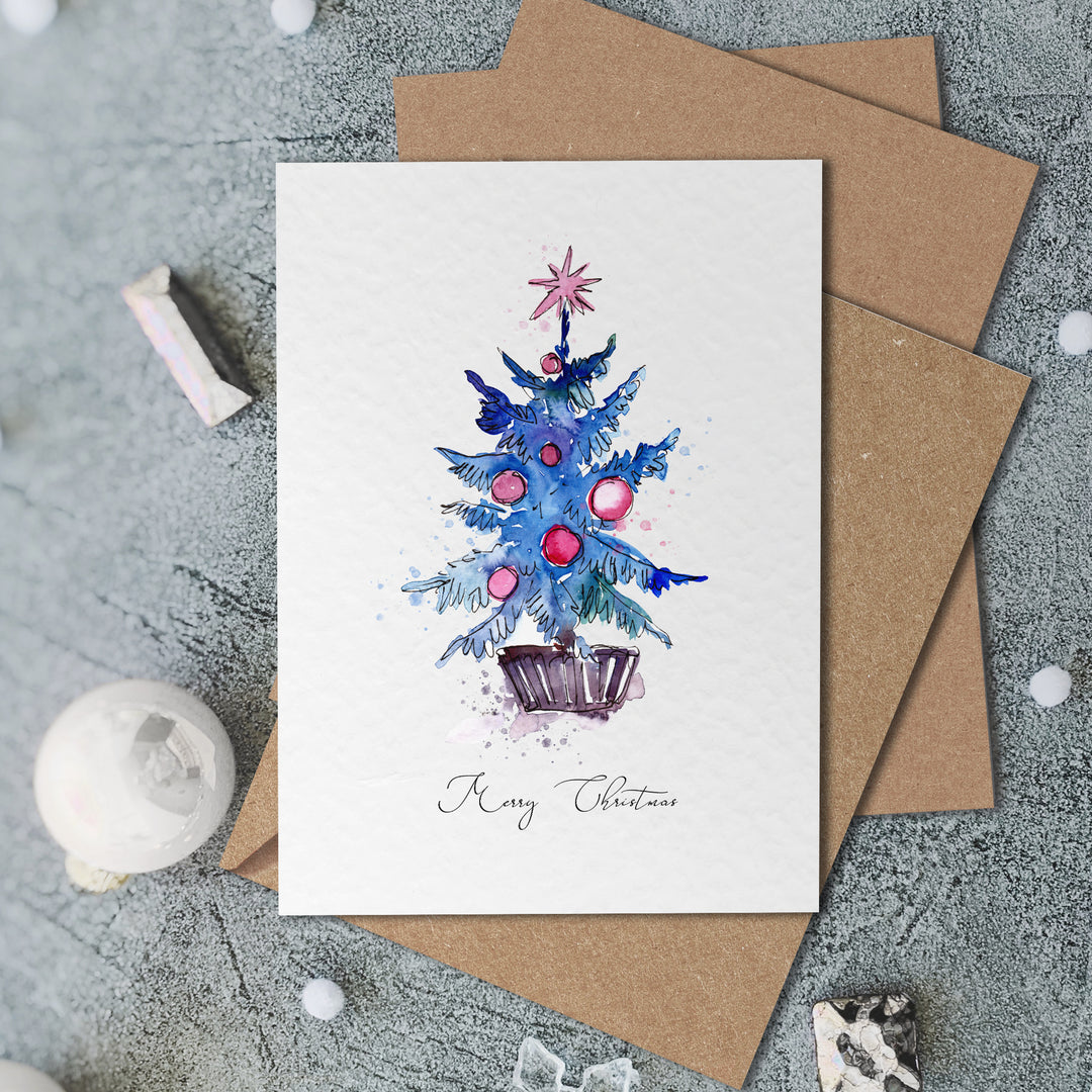 a card with a christmas tree on it