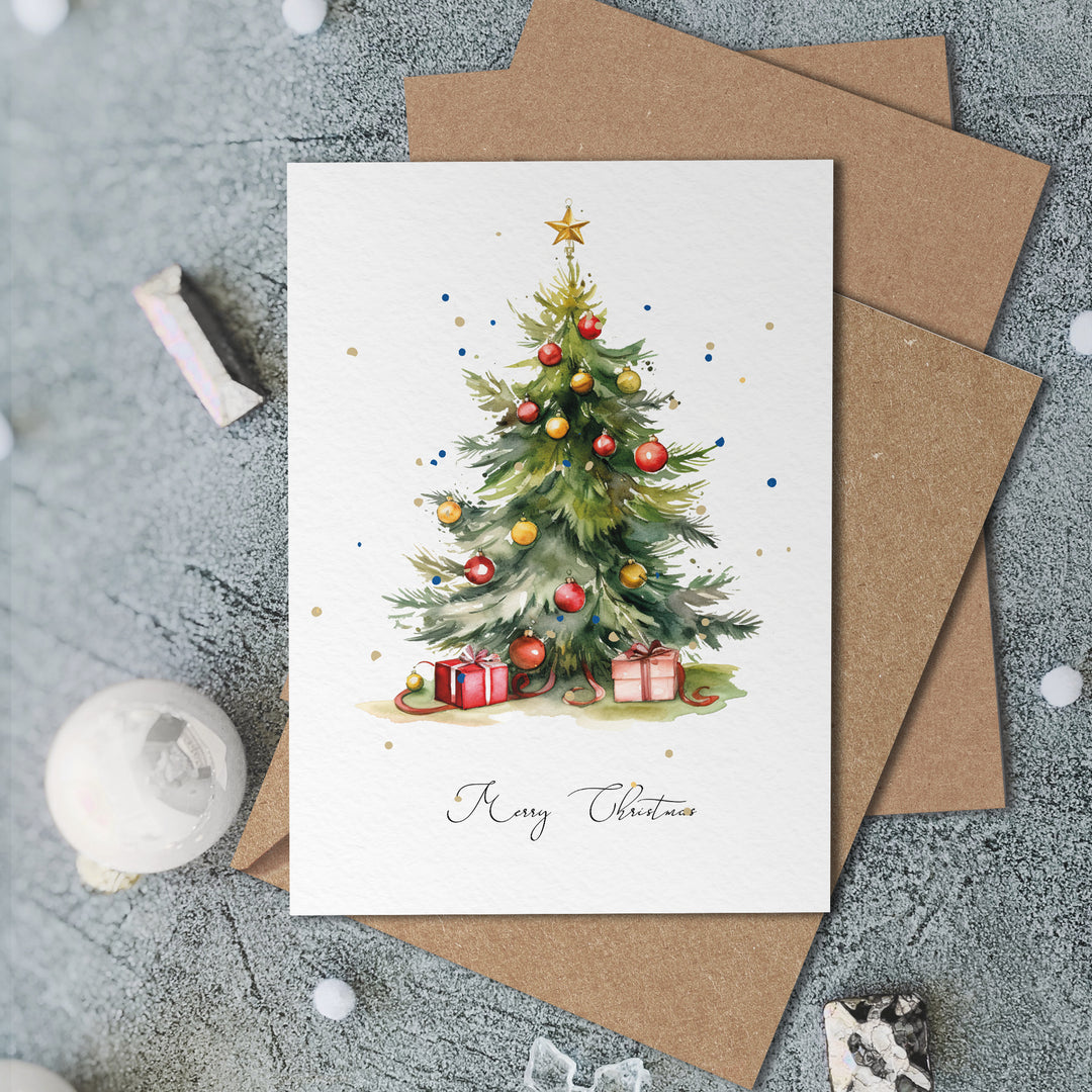 a card with a christmas tree on it