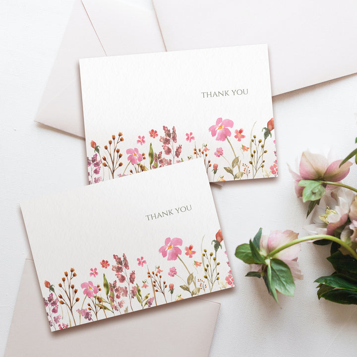 three thank you cards with pink flowers on them