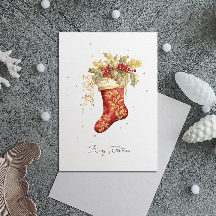 a card with a christmas stocking on it