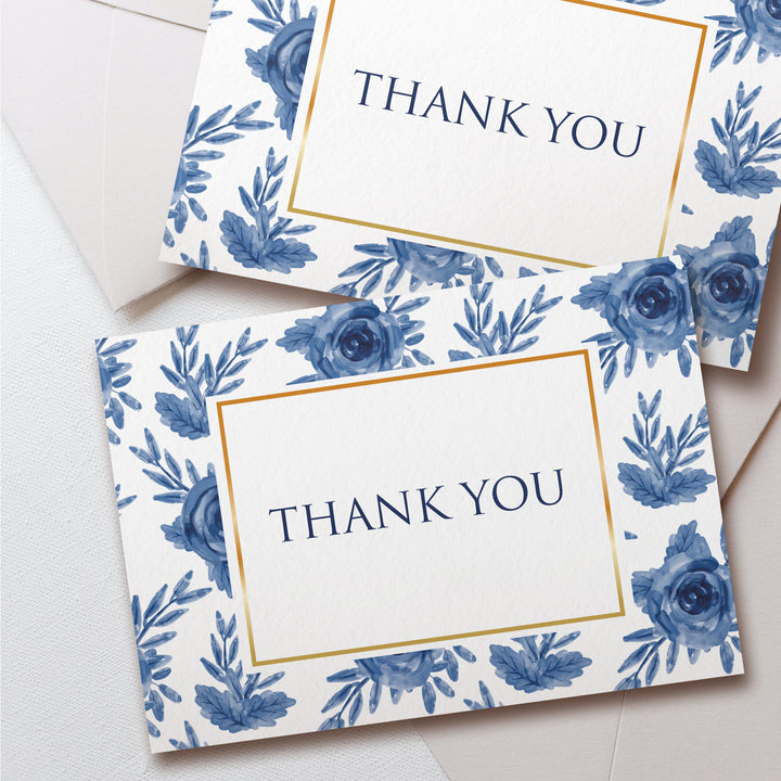 three thank you cards with blue flowers on them