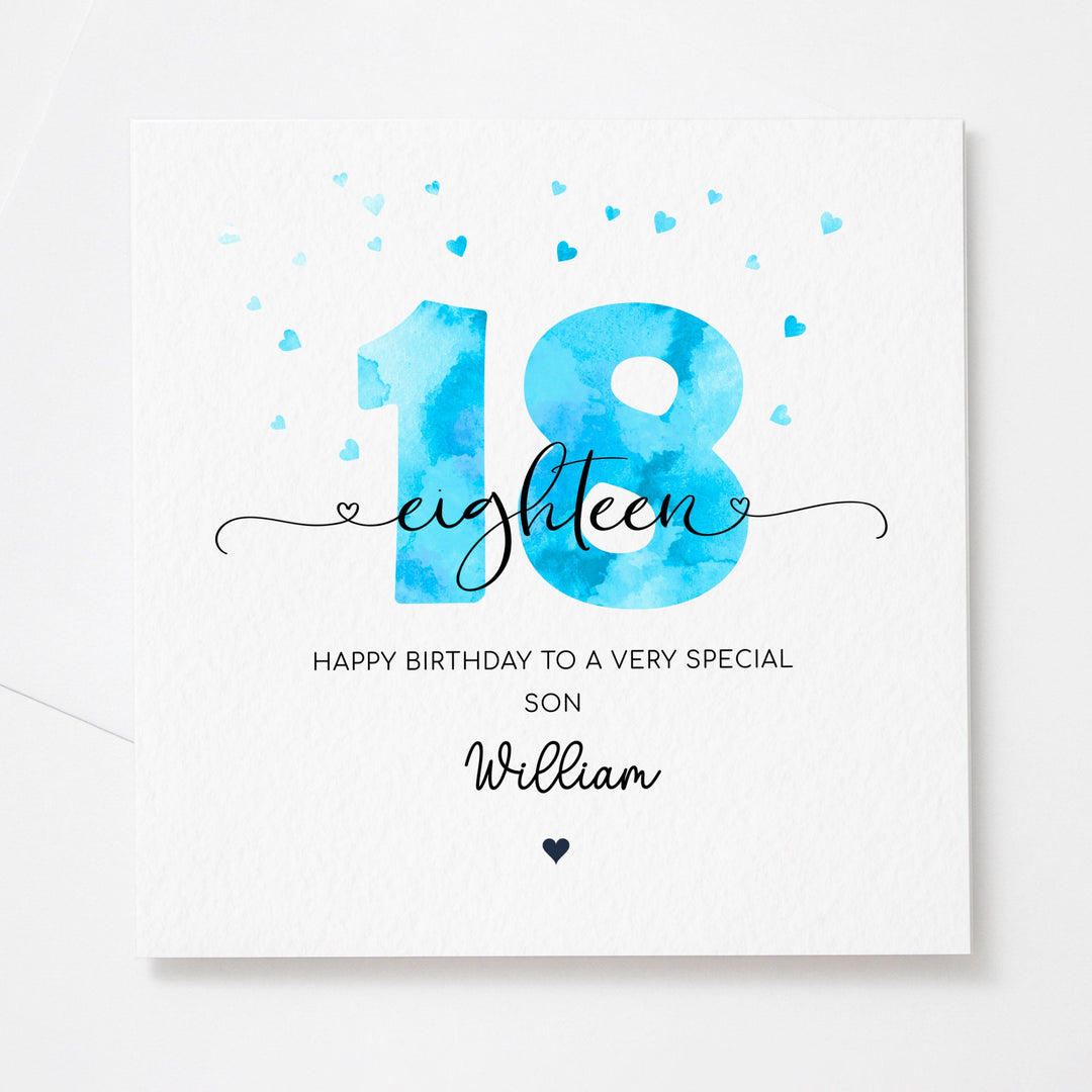 Personalised 18th birthday blue card | teenager boy eighteenth birthday | happy 18th birthday for son, grandson, nephew, godson