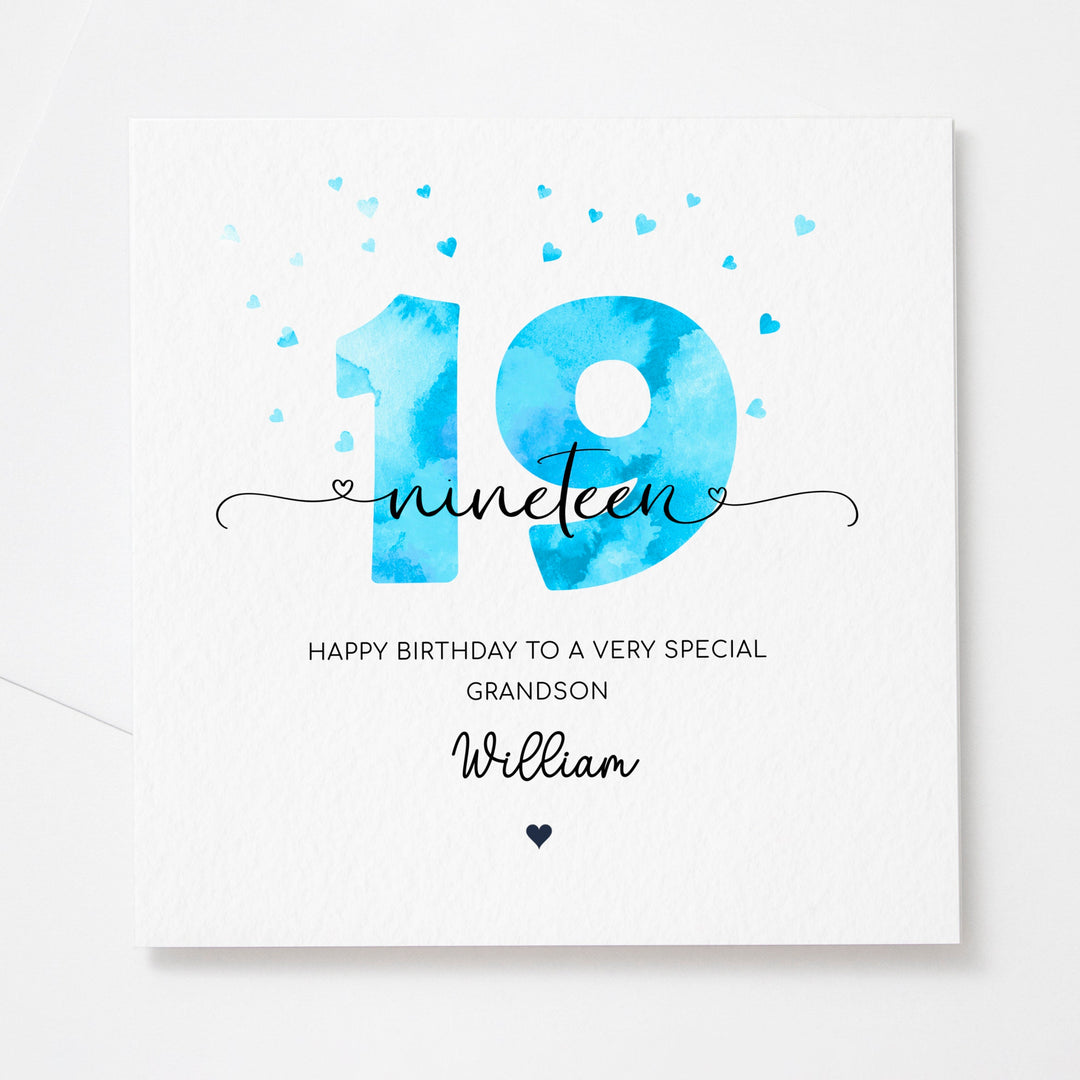 Personalised 19th birthday blue card | teenager boy nineteenth birthday | happy 19th birthday for son, grandson, nephew, godson