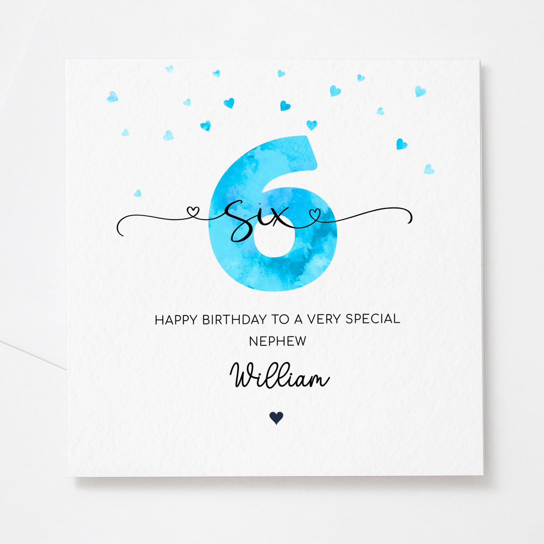 Personalised 6th birthday blue card | boy sixth birthday | happy 6th birthday for son, grandson, nephew, godson, friend