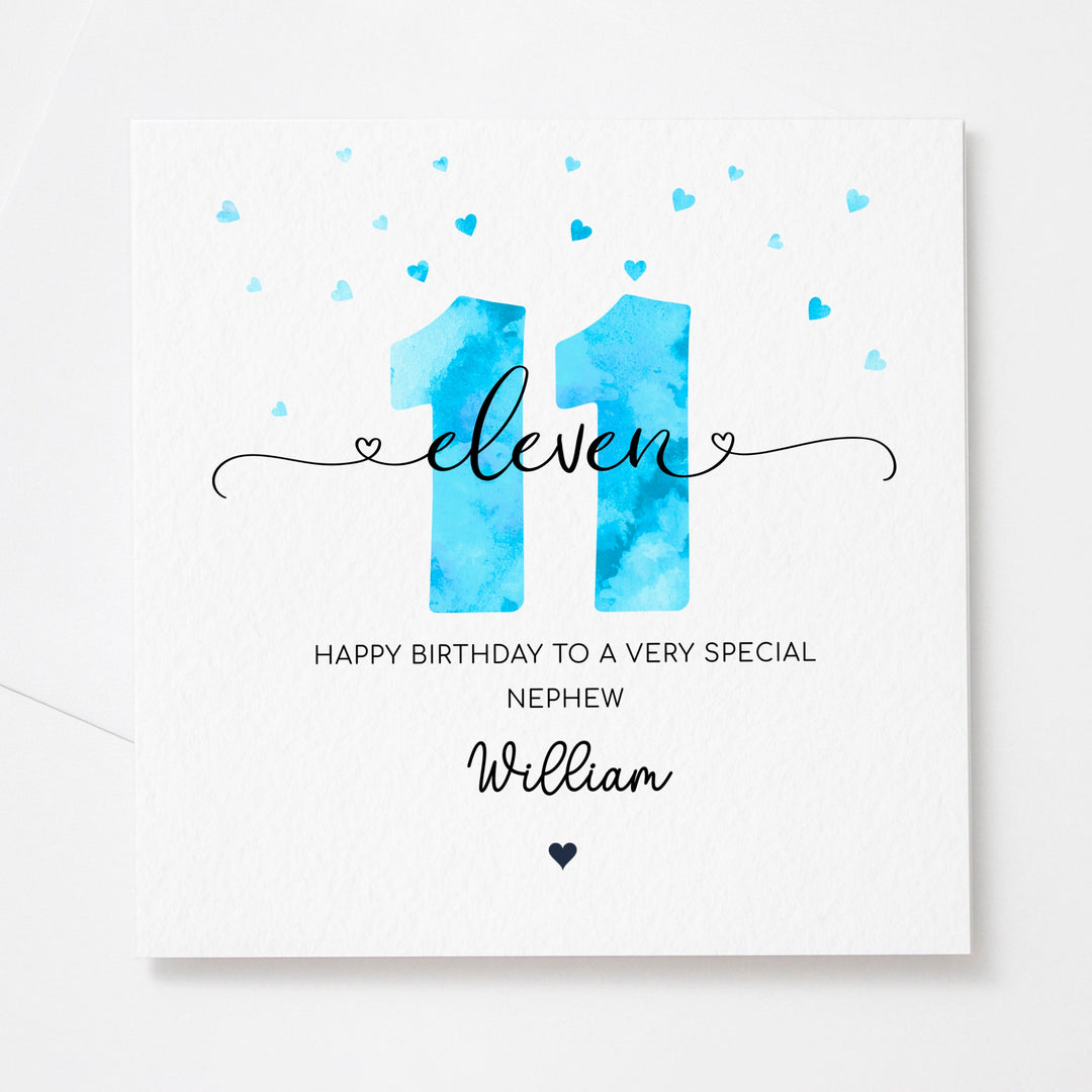 Personalised 11th birthday blue card | boy eleventh birthday | happy 11th birthday for son, grandson, nephew, godson, friend