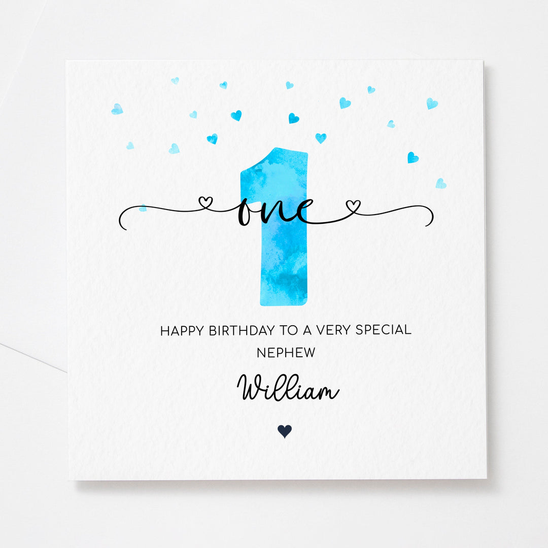 Personalised 1st birthday blue card | boy first birthday | happy 1st birthday for son, grandson, nephew, godson, friend