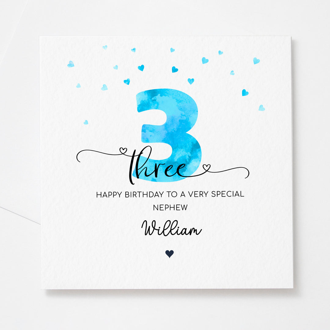 Personalised 3rd birthday blue card | boy third birthday | happy 3rd birthday for son, grandson, nephew, godson, friend