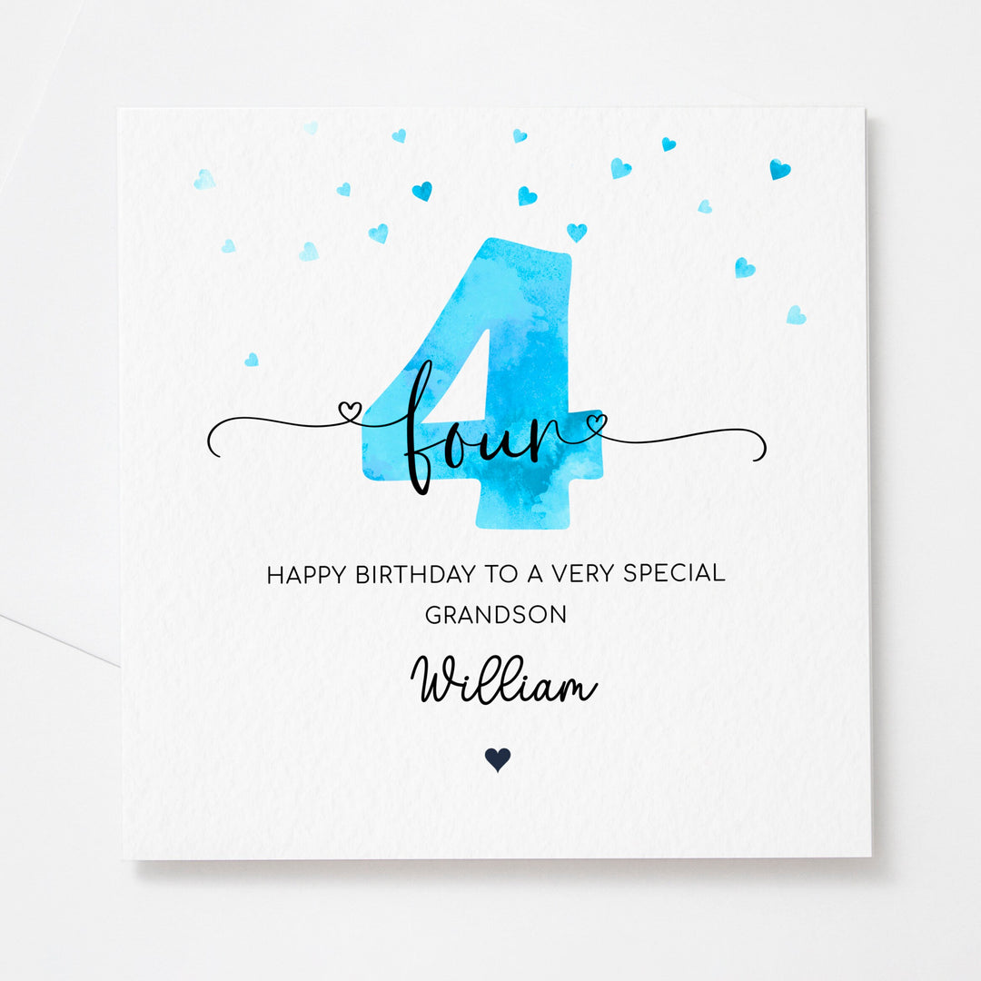 Personalised 4th birthday blue card | boy fourth birthday | happy 4th birthday for son, grandson, nephew, godson