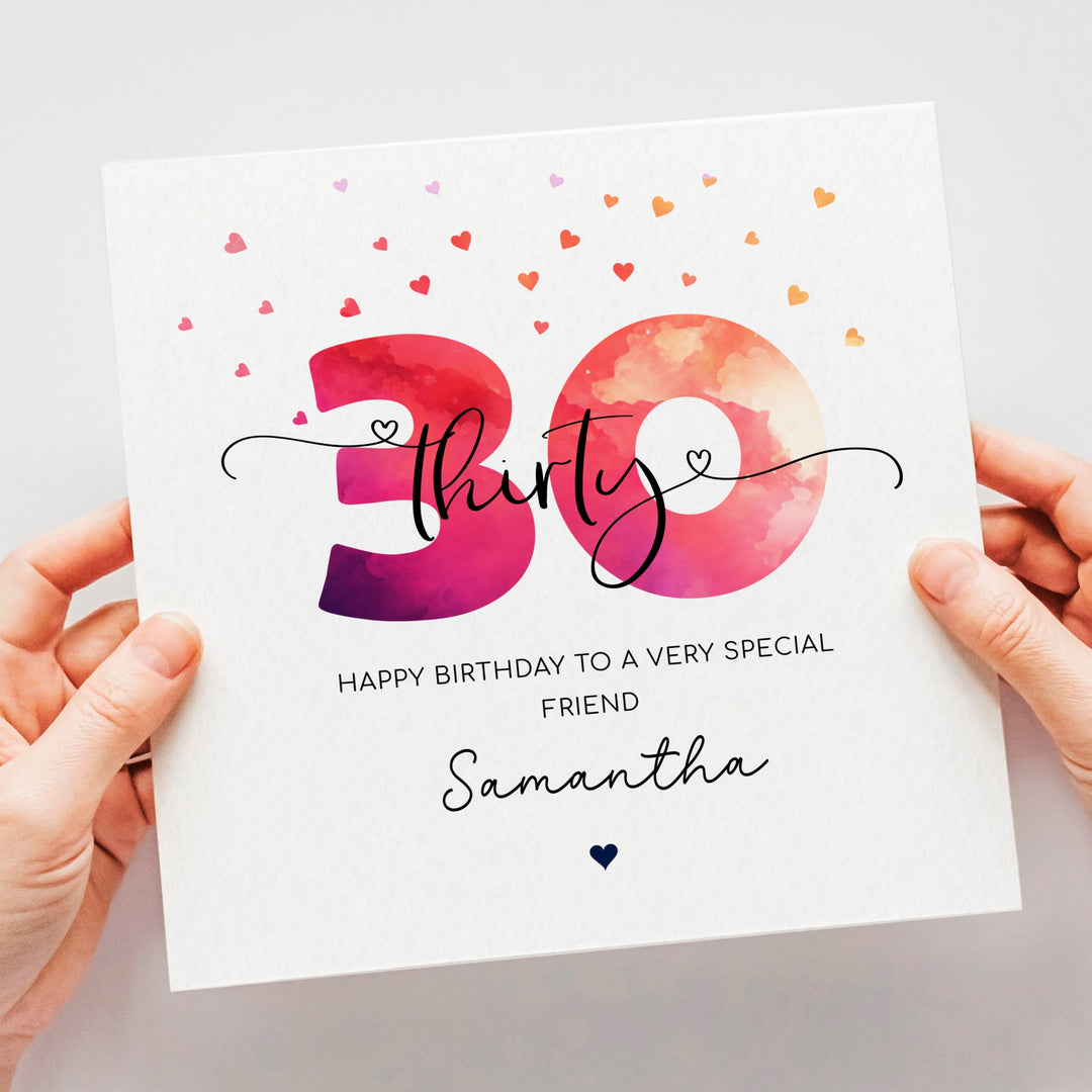 Personalised 30th birthday card, thirtieth birthday, colourful happy 30th birthday card for daughter, auntie, mum, friend