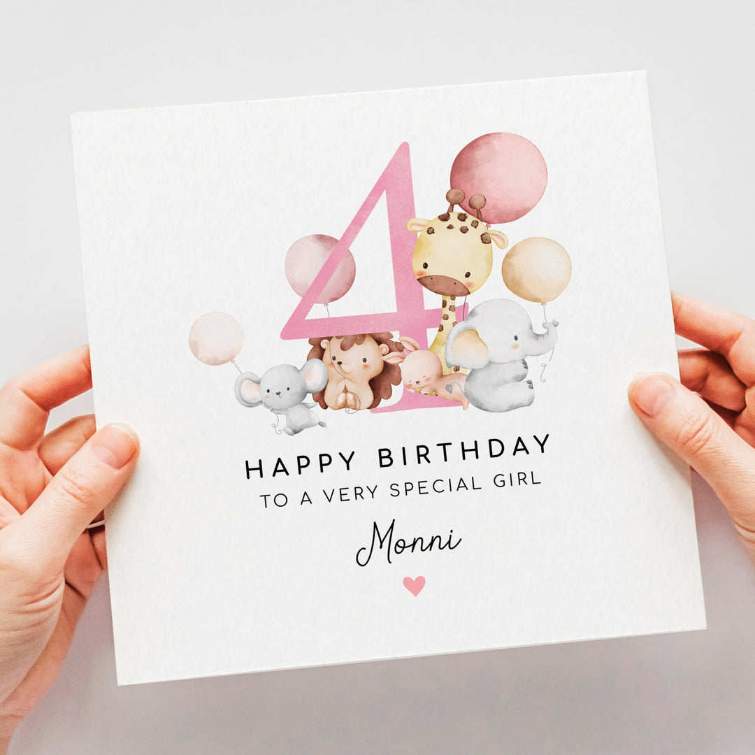 Personalised 4th birthday girl card