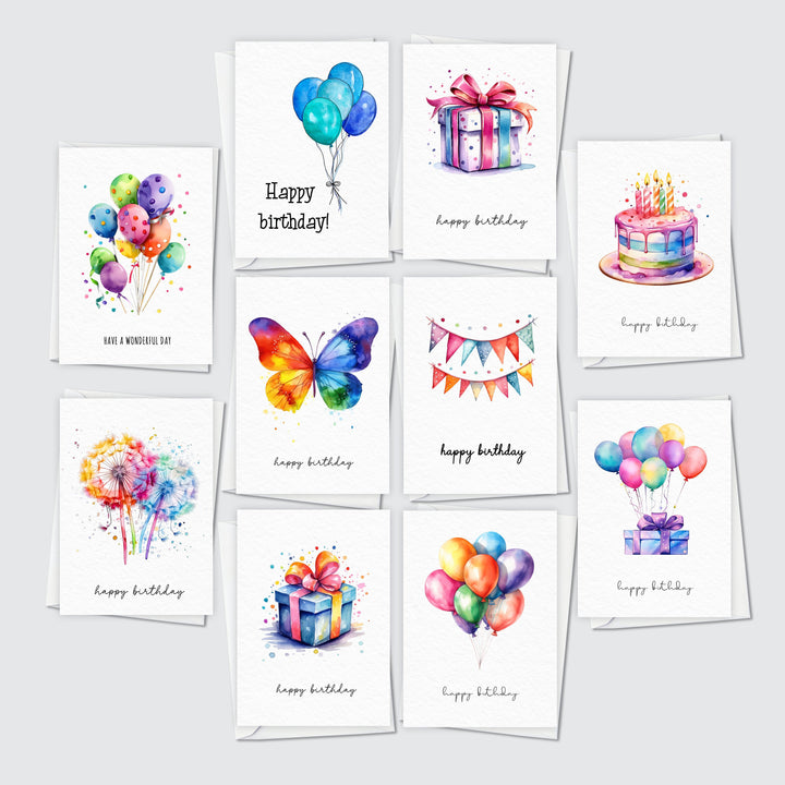 10x Colourful Birthday Cards