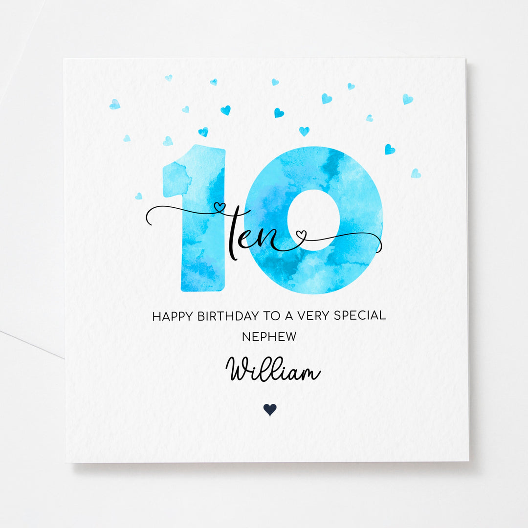 Personalised 10th birthday blue card | boy tenth birthday | happy 10th birthday for son, grandson, nephew, godson, friend