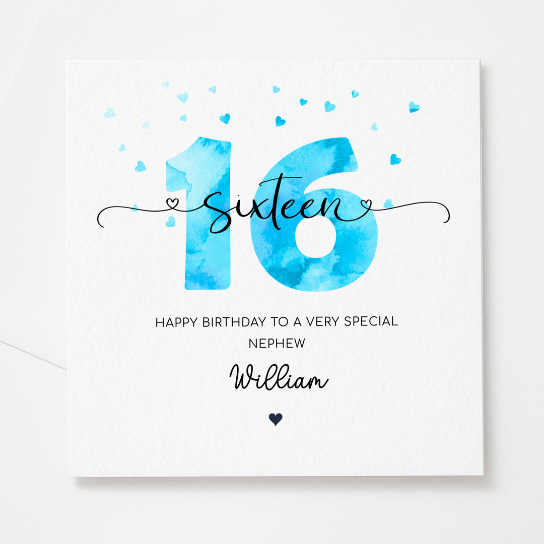 Personalised 16th birthday blue card | teenager boy sixteenth birthday | happy 16th birthday for son, grandson, nephew, godson, friend