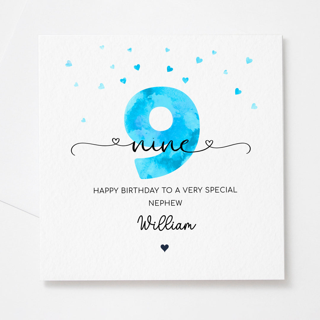 Personalised 9th birthday blue card | boy ninth birthday | happy 9th birthday for son, grandson, nephew, godson, friend