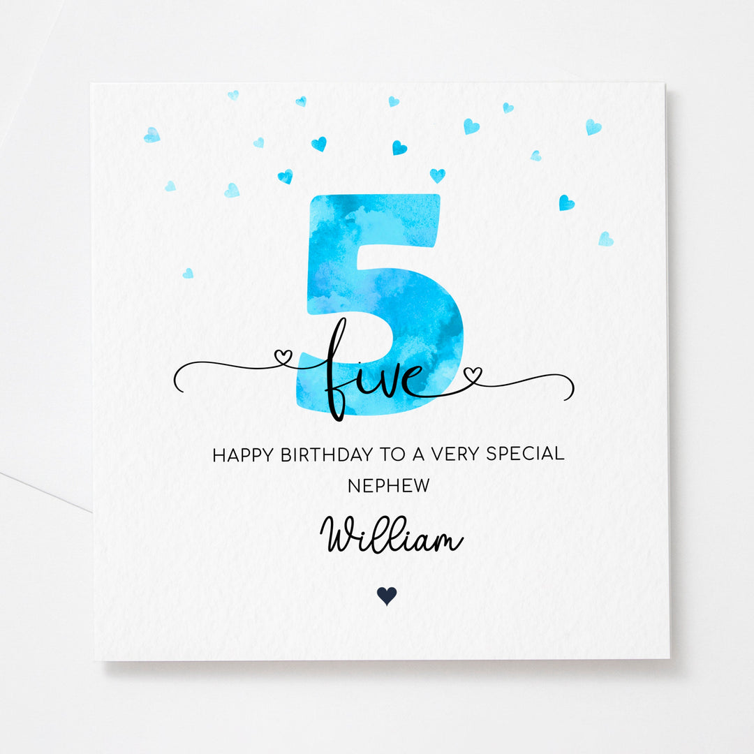 Personalised 5th birthday blue card | boy fifth birthday | happy 5th birthday for son, grandson, nephew, godson, friend