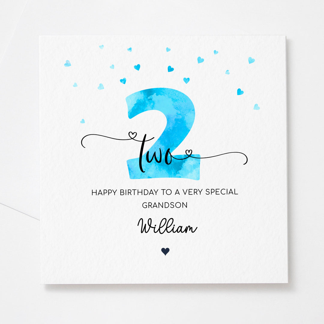 Personalised 2nd birthday blue card | boy second birthday | happy 2nd birthday for son, grandson, nephew, godson