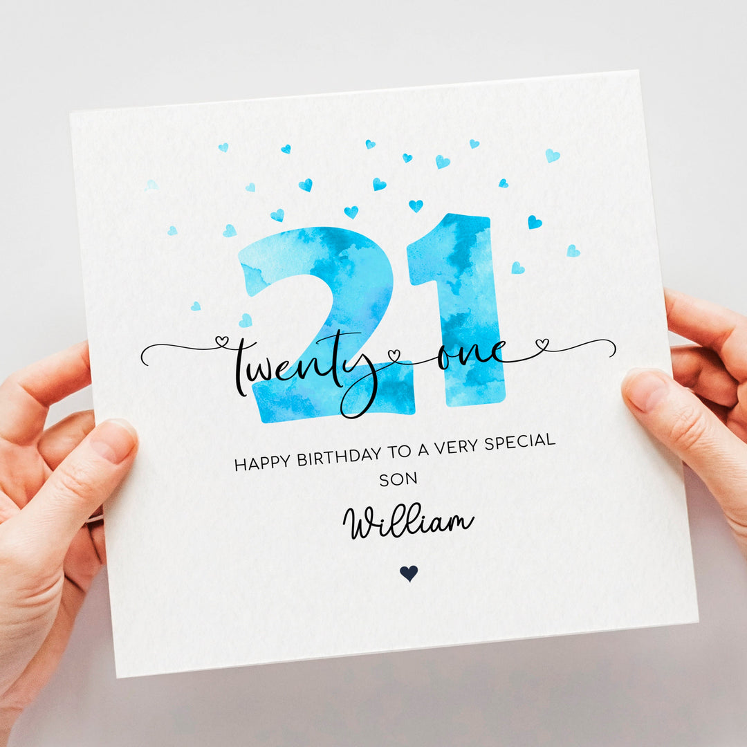 Personalised 21st birthday card | twenty first blue birthday card | happy 21st birthday for son, grandson, nephew, godson