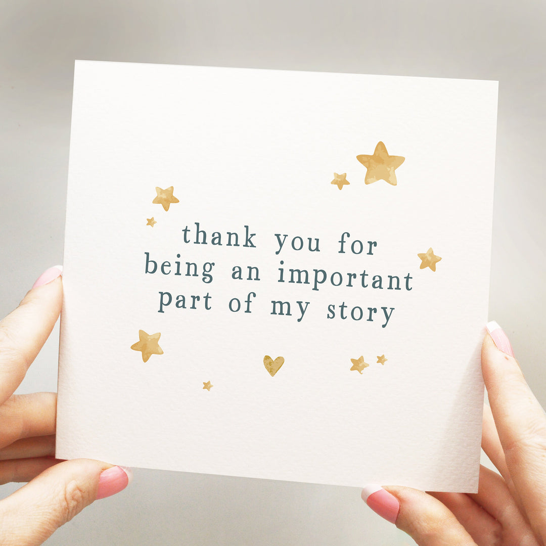 thank you for being an important part of my story card with heart and stars