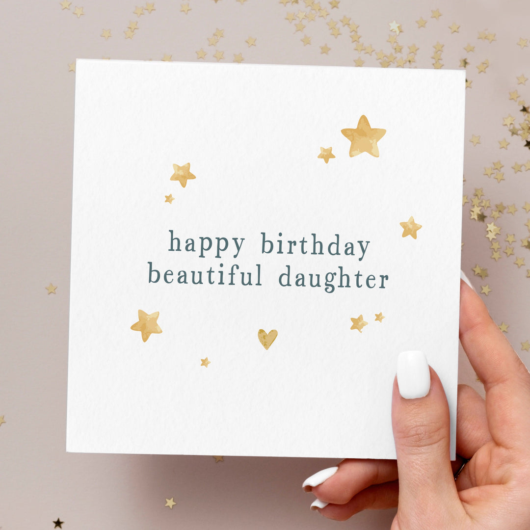 happy birthday beautiful daughter greeting card with stars and heart watercolor