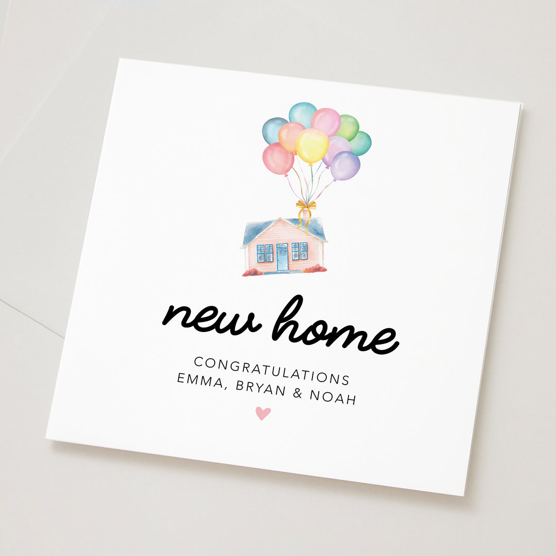 Personalised New Home Card, Congratulations on New House Card, Colourful First Home Card, Moving Day Card, New House Card with Balloons