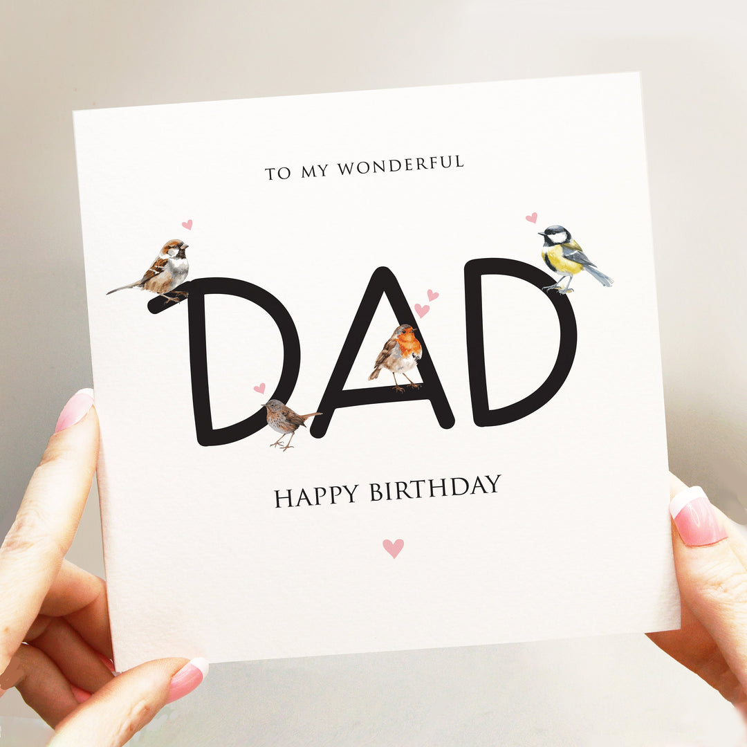 Dad Birthday Card with Birds, Birthday Card with Great Tit, Robin, Sparrow, Dunnock, Birthday Card For Garden Bird Lovers, Bird Watching watercolour