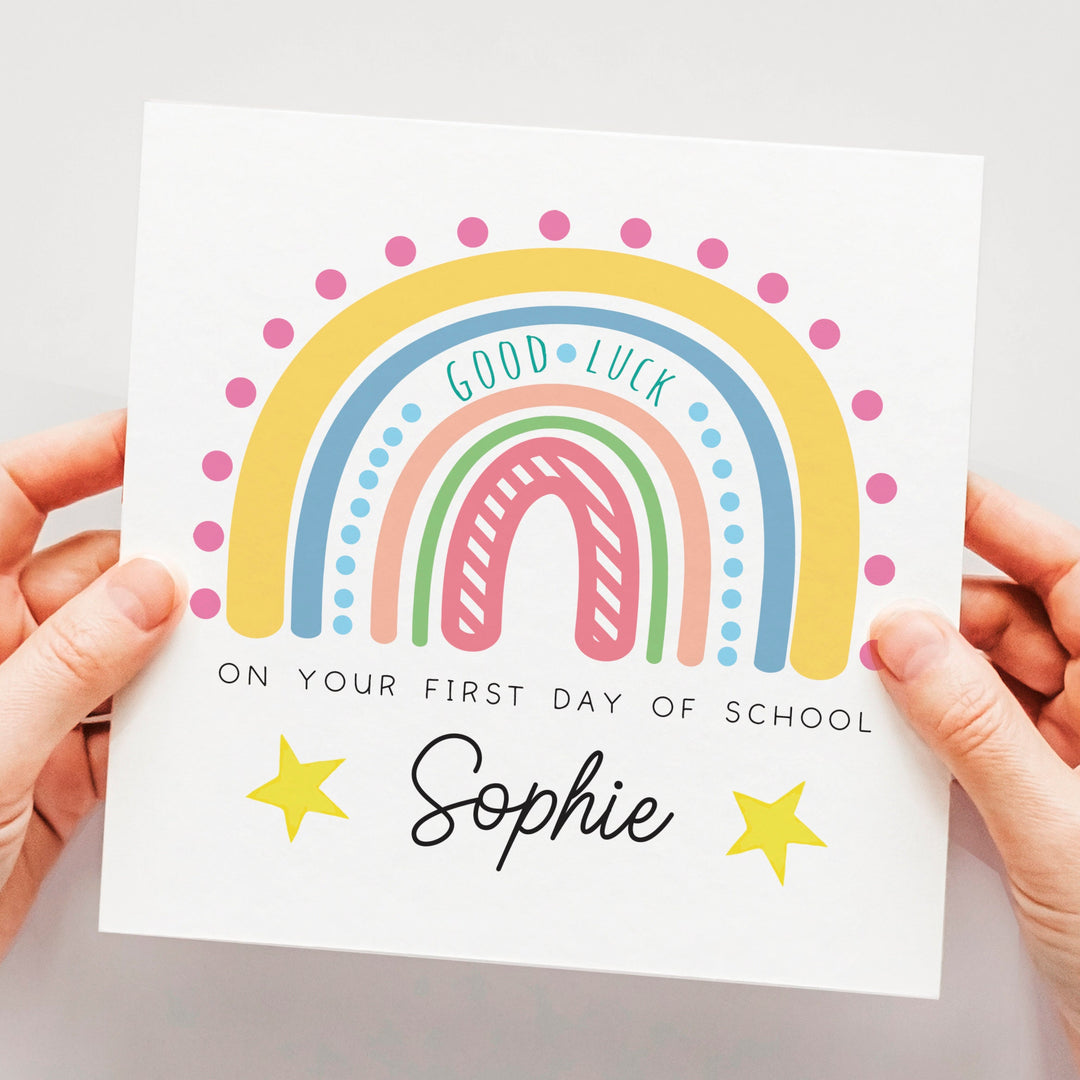Happy First Day of School Card, Personalised School Card, First Day of School Card, Colourful Back To School Card with Rainbow and Stars J28