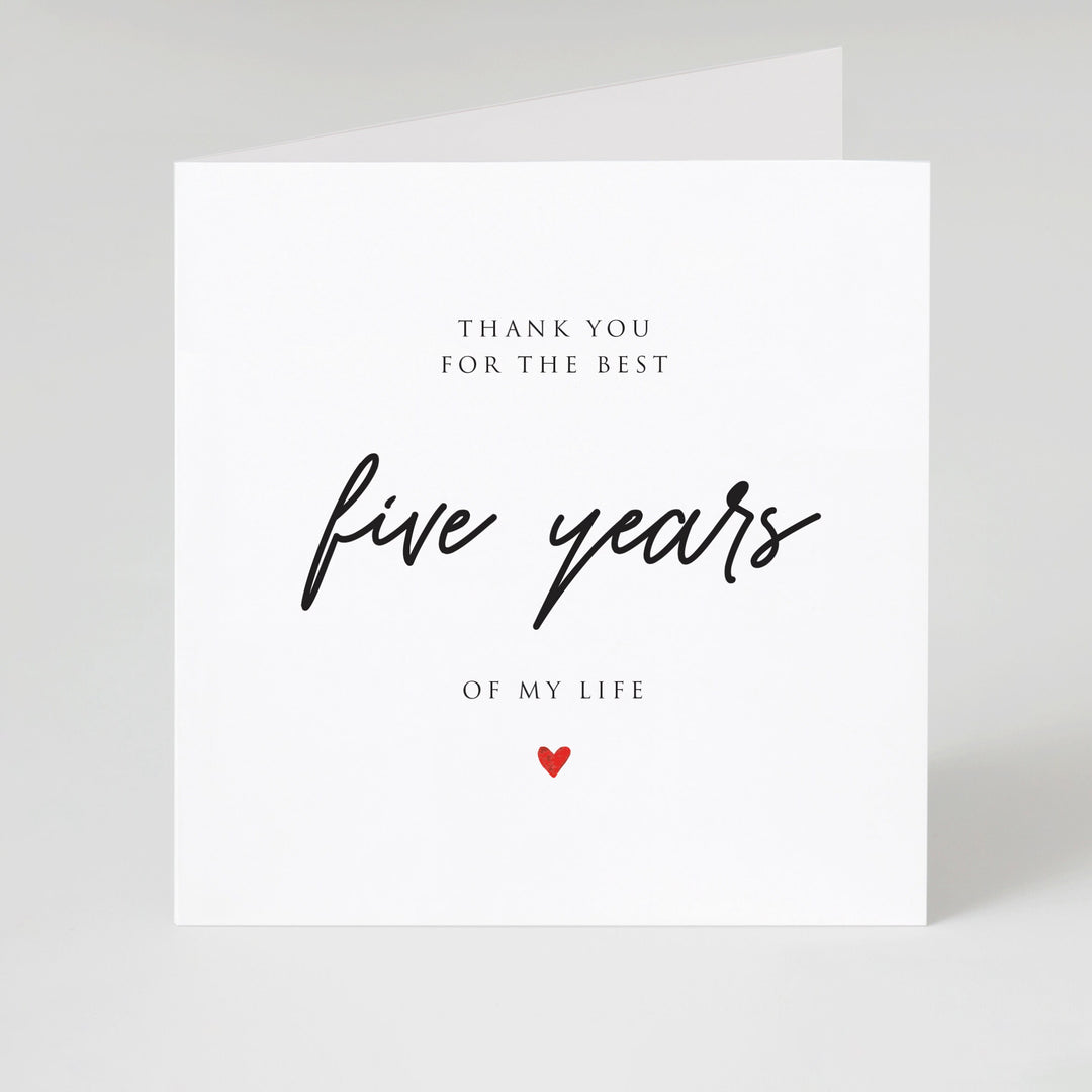 Best Five Years, 5th Anniversary Card, Five Years Anniversary Card, 5 Years Married handwritten with heart