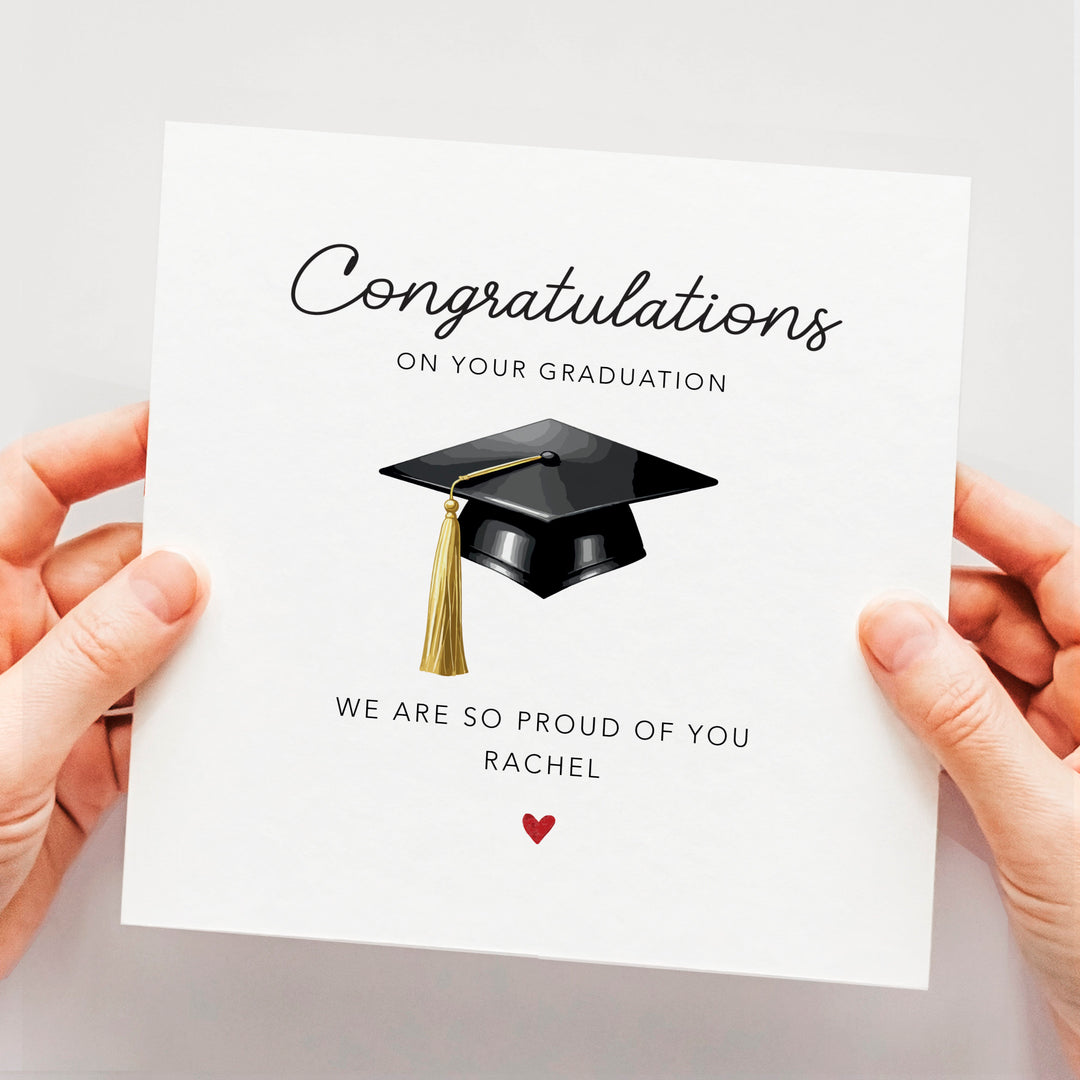 Graduation Card, Congratulations, So Proud Of You Card, Well Done Card, University, College, High School Graduation with graduation hat and heart