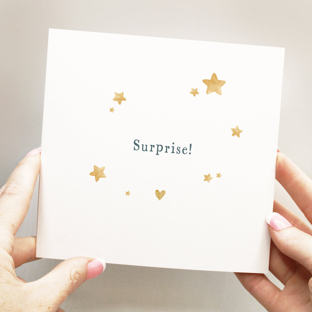 Surprise Card, Birthday Surprise Holiday, Trip, Concert, Experience card,  cute with neutral colour stars and heart