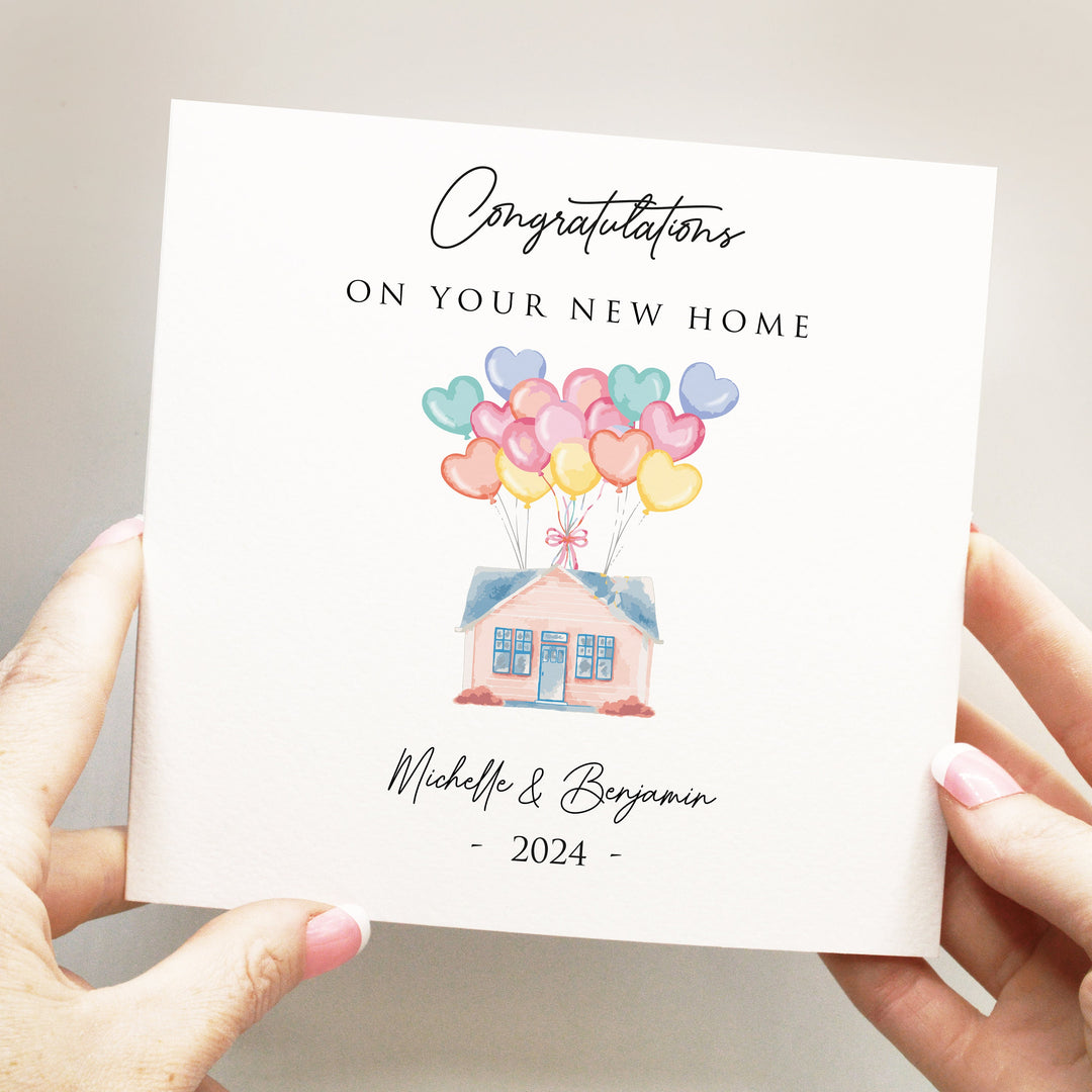 Happy New Home Card, Personalised Congratulations on New House Card, Colourful First Home Card, Moving Day Card, New House Card J28 with balloons