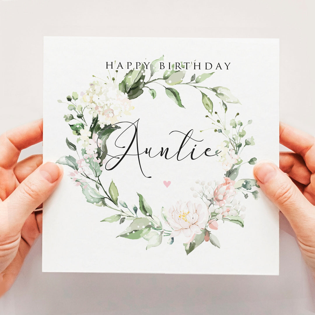 Floral Auntie Birthday Card, Watercolour Eucalyptus, Roses & Peonies Auntie Birthday Card, Blank or With Message Inside or Sent Direct