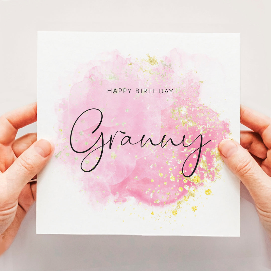 Nana Birthday Card, Pink Watercolour Sparkle Birthday Card, Birthday Card For Grandma, Nanny, Nan, Grandmother Pink Birthday Card