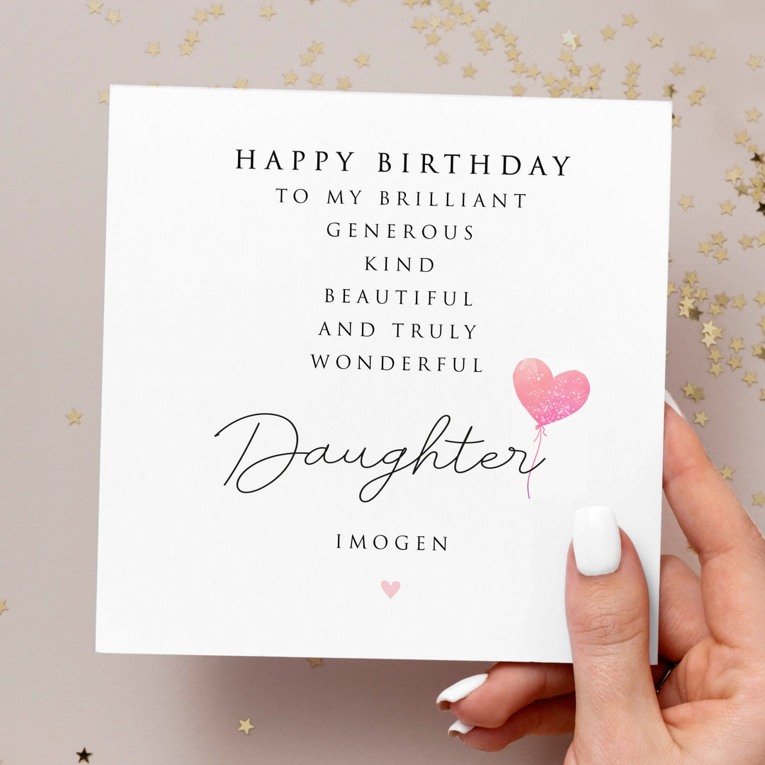 Personalised Daughter Birthday Card, Daughter Birthday Gift, Wonderful Daughter Birthday Card, Pink Balloon Birthday Card for Her