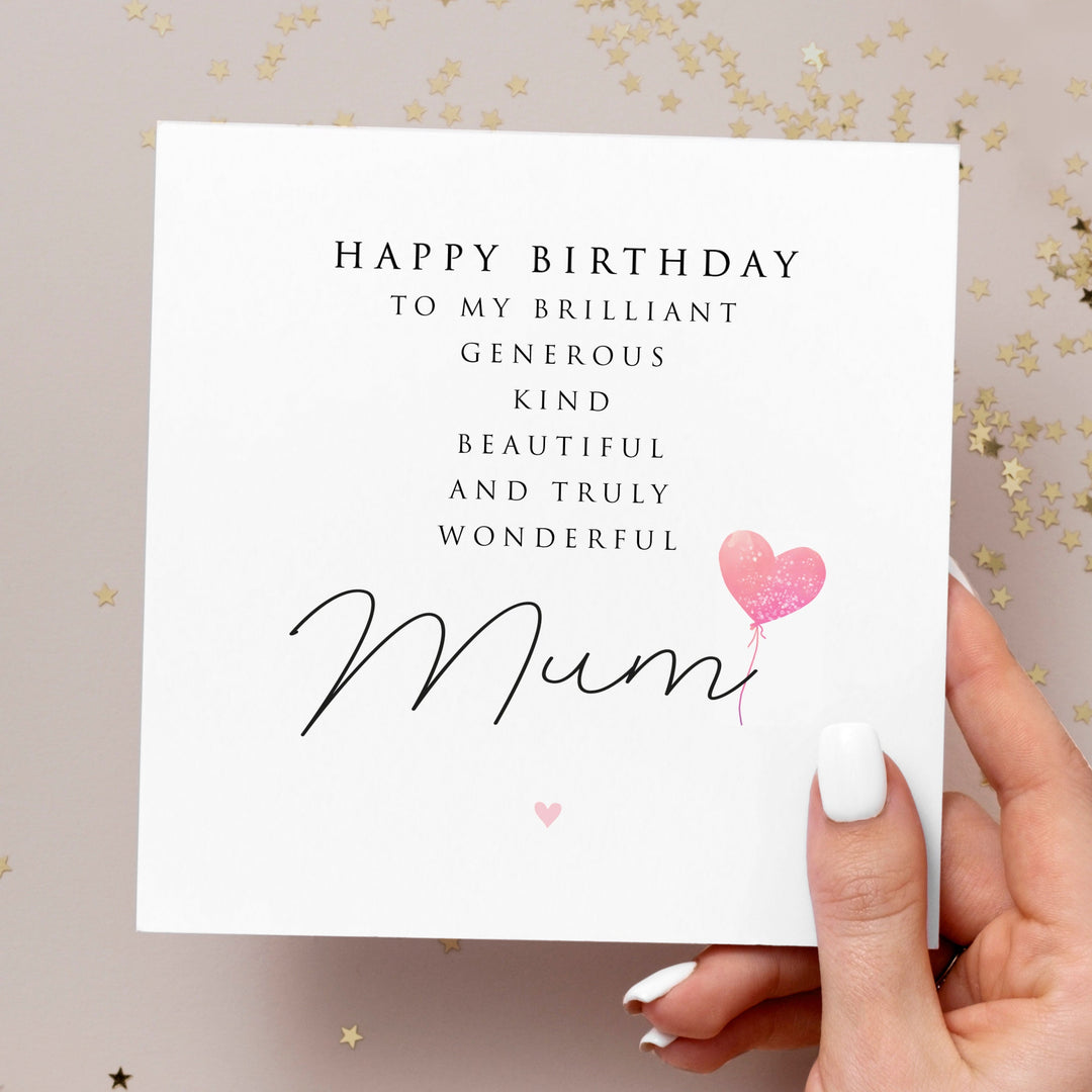 Mum Birthday Card Poem, Mum Birthday Gift, Wonderful Kind Mum Birthday Card, For Her, Special Mum Birthday Card