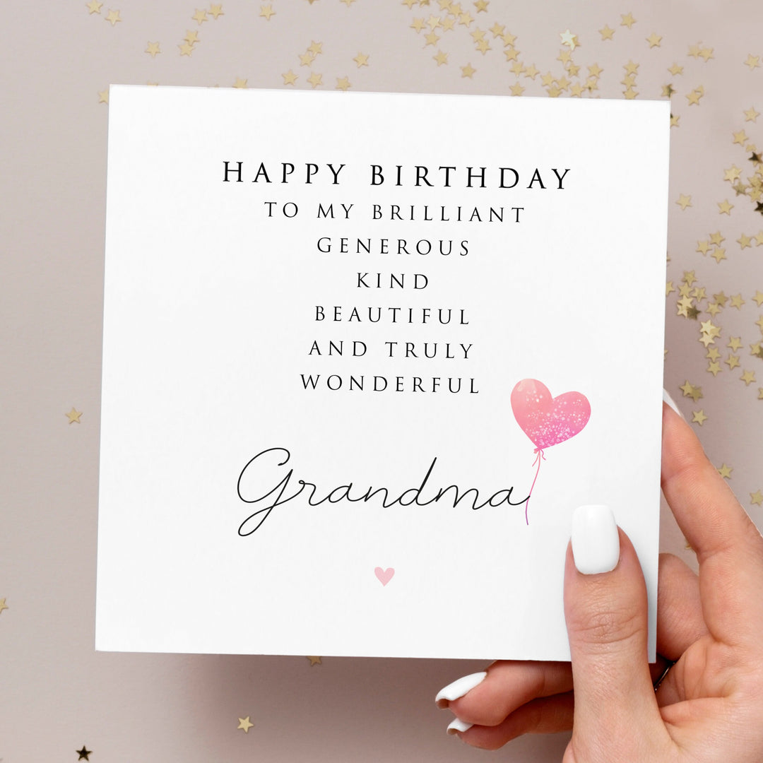 Cute Grandma Birthday Card, Pink Balloon Card for Grandma, Nana, Nanny, Nan Birthday Card, Simple Birthday Card to Wonderful Grandma