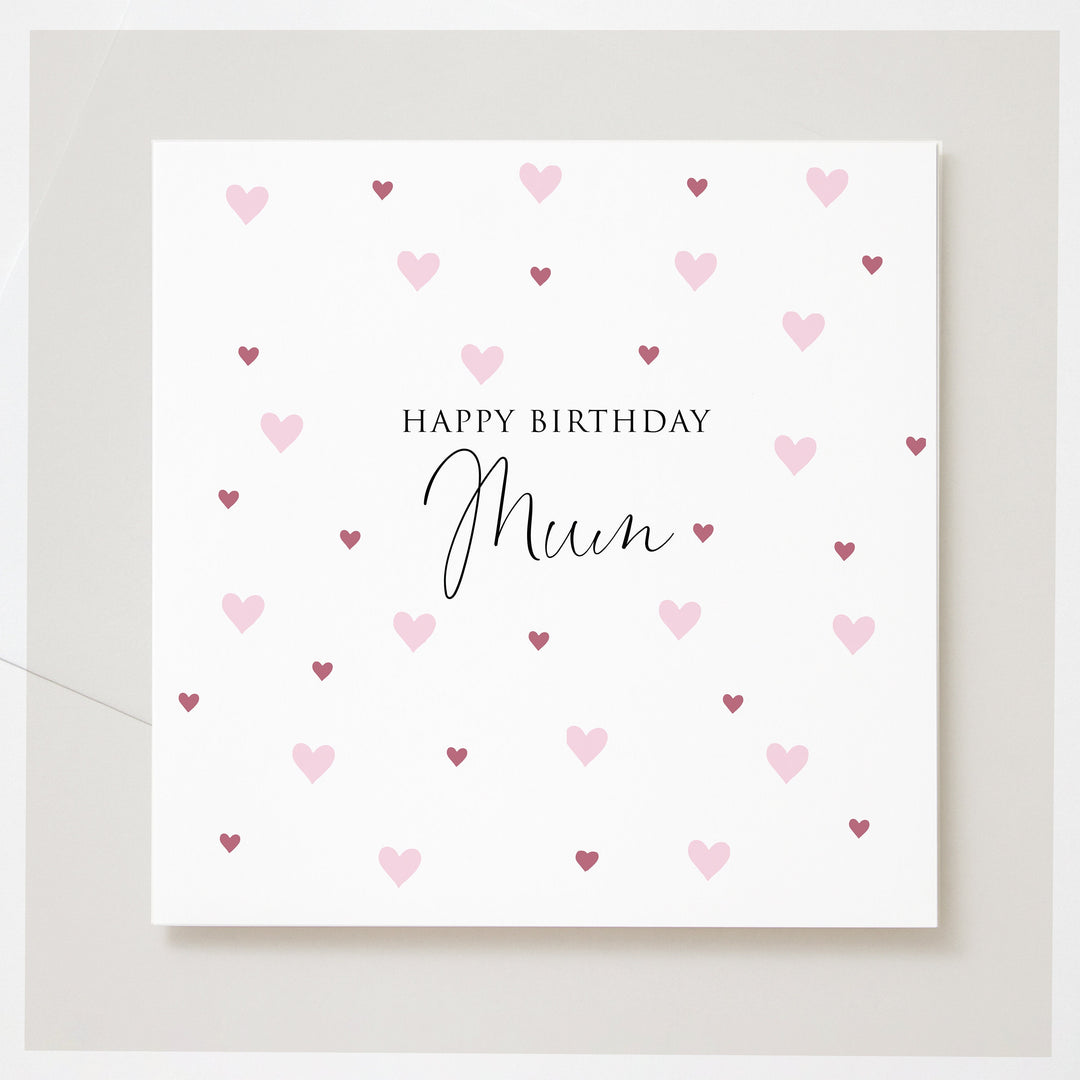 Mum Birthday Card, Cute Pink Hearts Birthday Card, Birthday Card For Mother, Mom Birthday Card