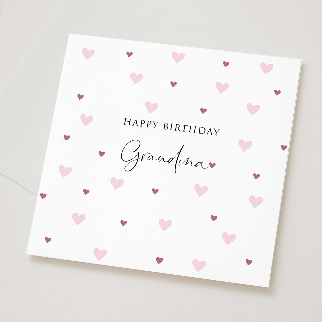 Grandma Birthday Card, Cute Pink Hearts Birthday Card, Birthday Card For Nana, Nanny, Nan, Grandmother Pink Birthday Card