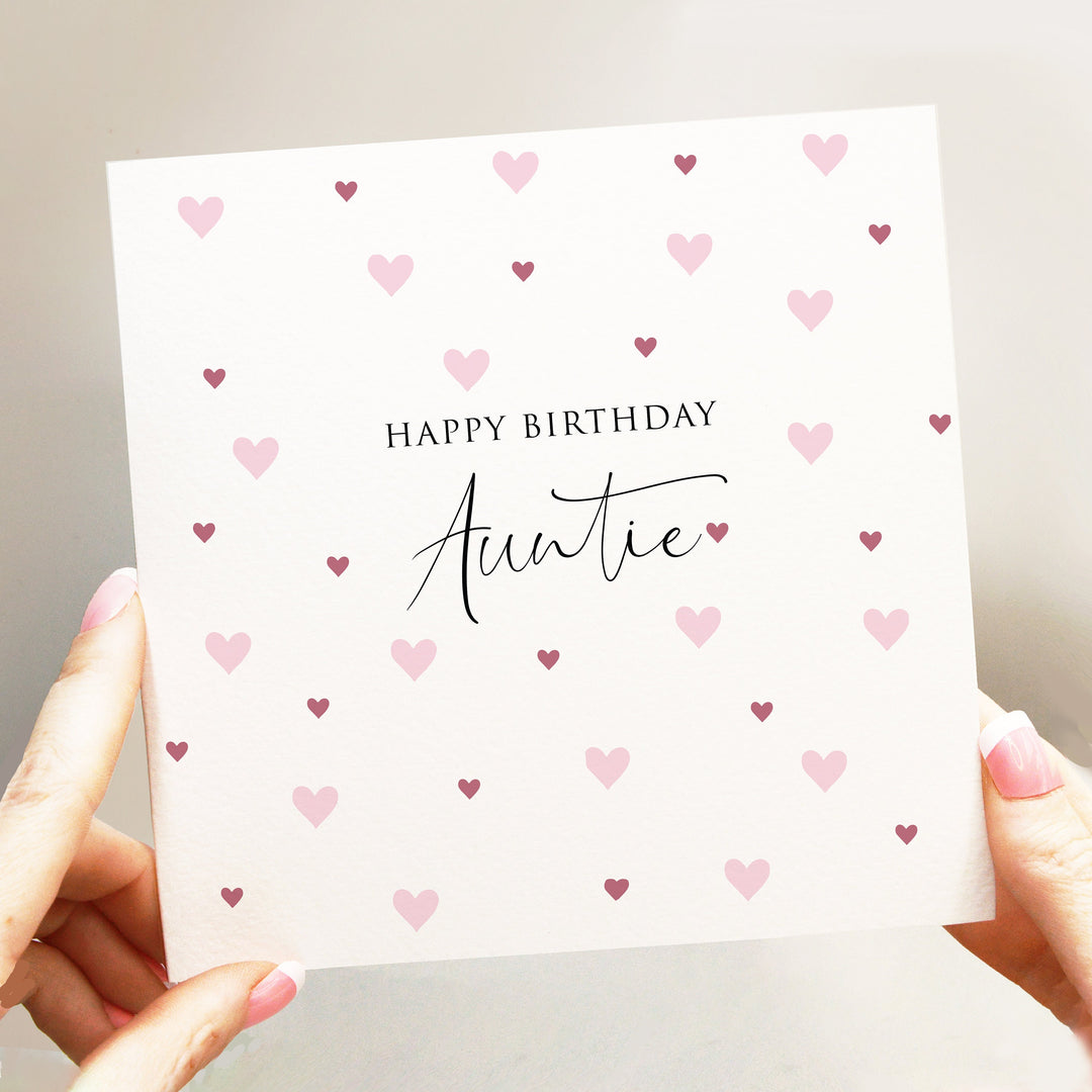 Auntie Pink Hearts Birthday Card, Cute Happy Birthday Card for Aunt