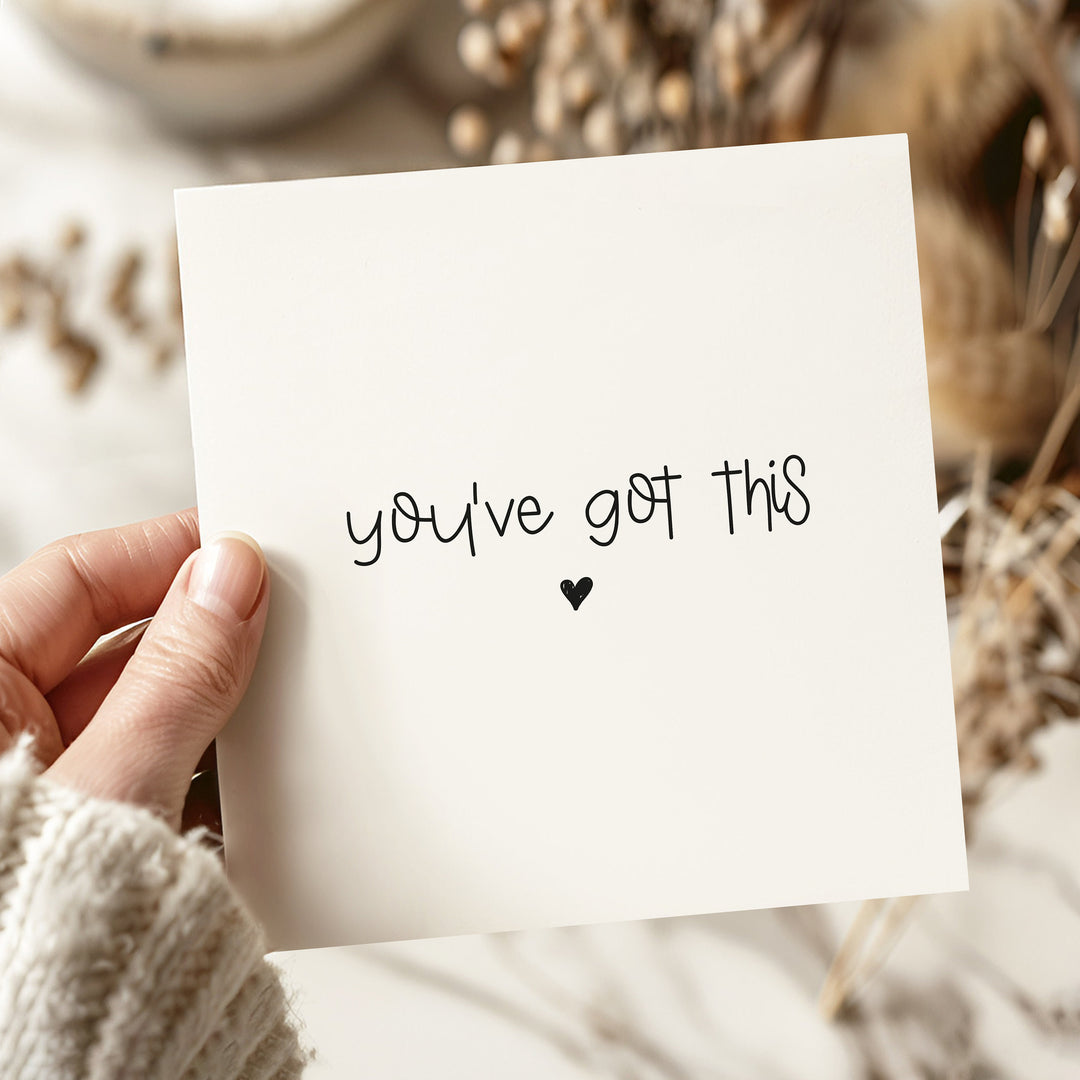 You&#39;ve Got This Card, Encouragement Card, Positive Card, Card for Friend, Cute Confidence Boost Card - Timeless Collection in black and white with heart minimalistic