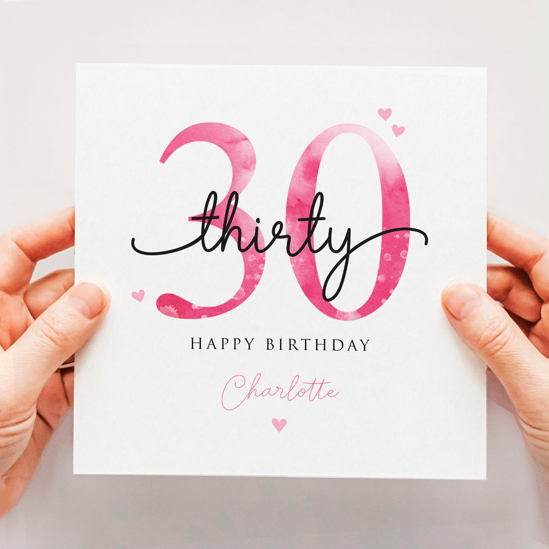 Personalised 30th birthday card, thirtieth birthday, happy 30th card for Auntie, Wife, Pink 30th Birthday Gift For Sister, Friend, Daughter