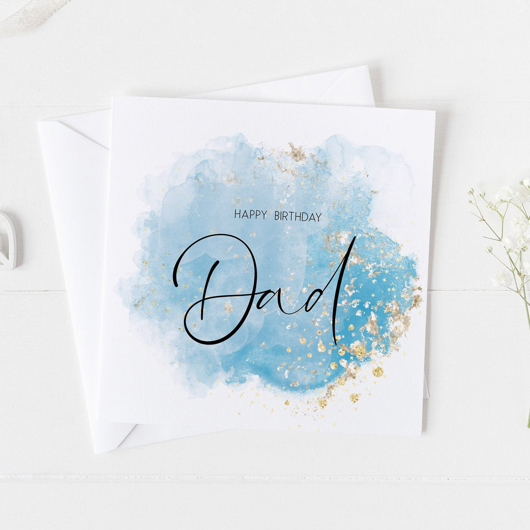 Dad Birthday Card, Happy Birthday Card for Father, Watercolour Sky Blue Birthday Card for Dad