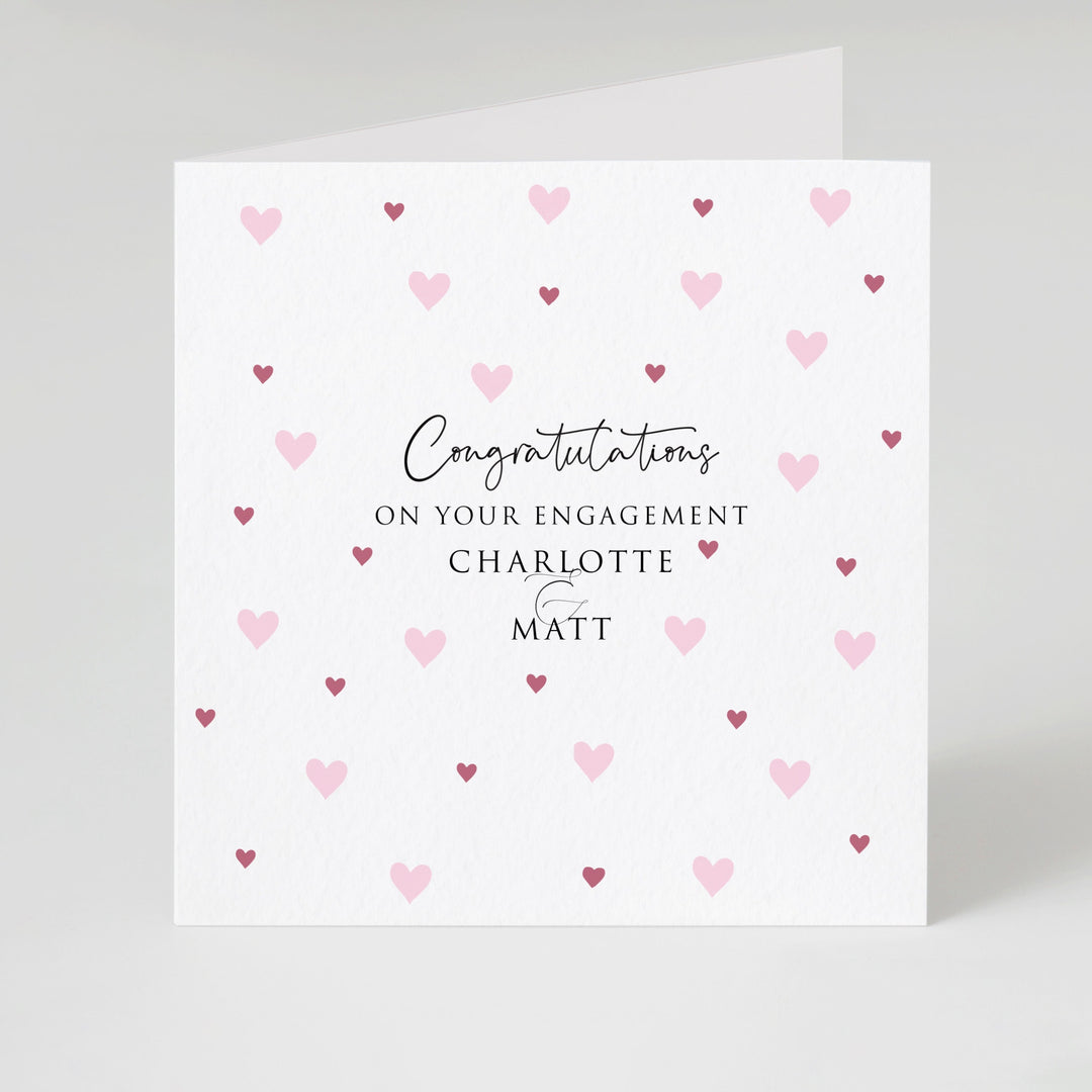 Personalised engagement card, Congratulations on your engagement, Daughter Son Sister Brother Wedding Engagement J28 cute elegant design with pink hearts