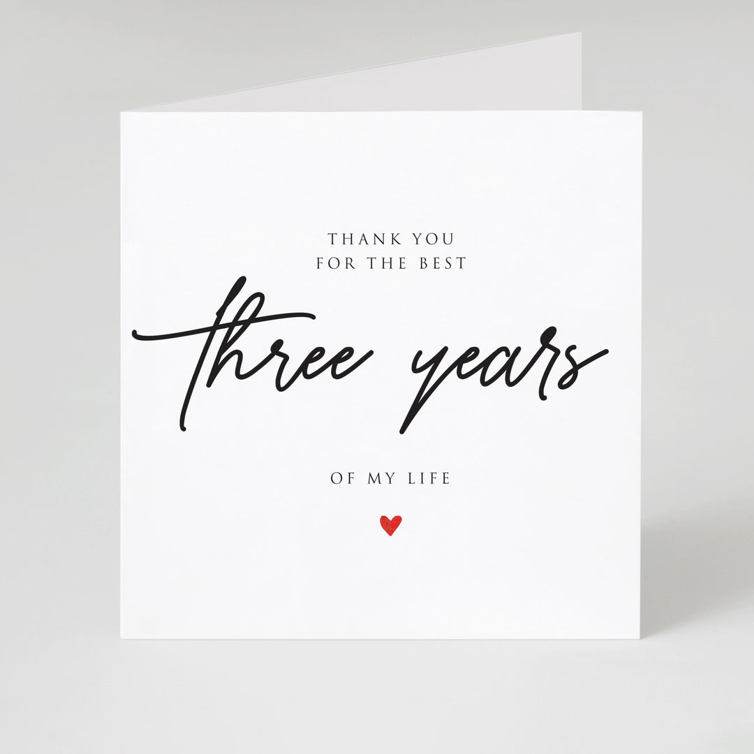 Best Three Years, 3rd Anniversary Card, Best Three Years Anniversary Card, 3 Years Married, Thank you for the best three years of my life handwritten with heart