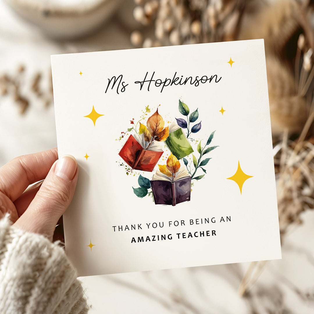 Teacher Thank You Card, Personalised Teaching Assistant Appreciation Card, End Of School Term Card, Colourful Classroom Assistant Card Watercolor books