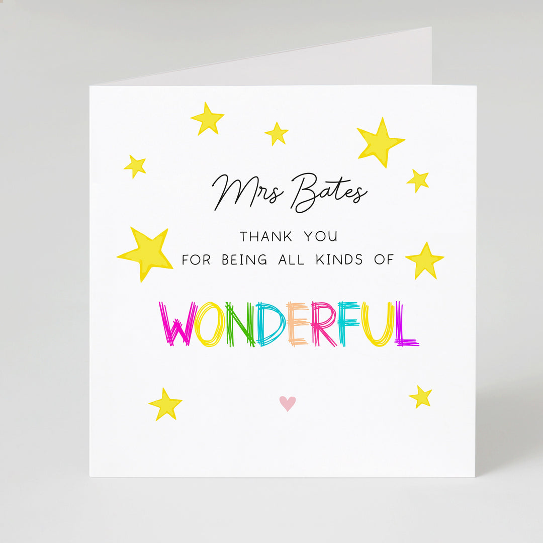 Teacher Appreciation Card, Personalised Teacher Thank You Card, End Of School Card, Colourful Stars Card, End of Term Gift For Teacher