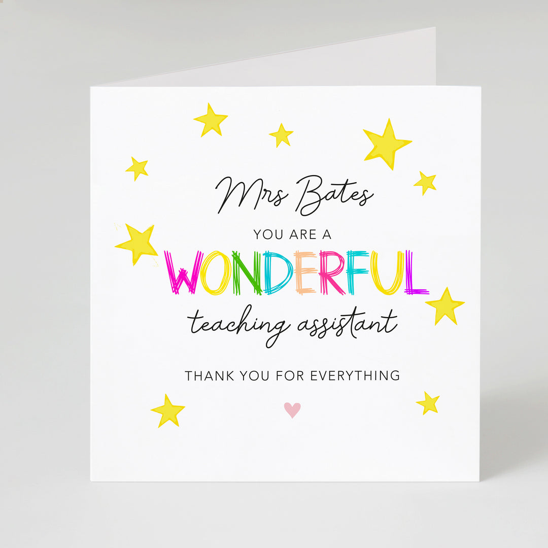 Teaching Assistant Thank You Card, Personalised Teacher Appreciation Card, End Of School Term Card, Colourful Teacher Card with Stars