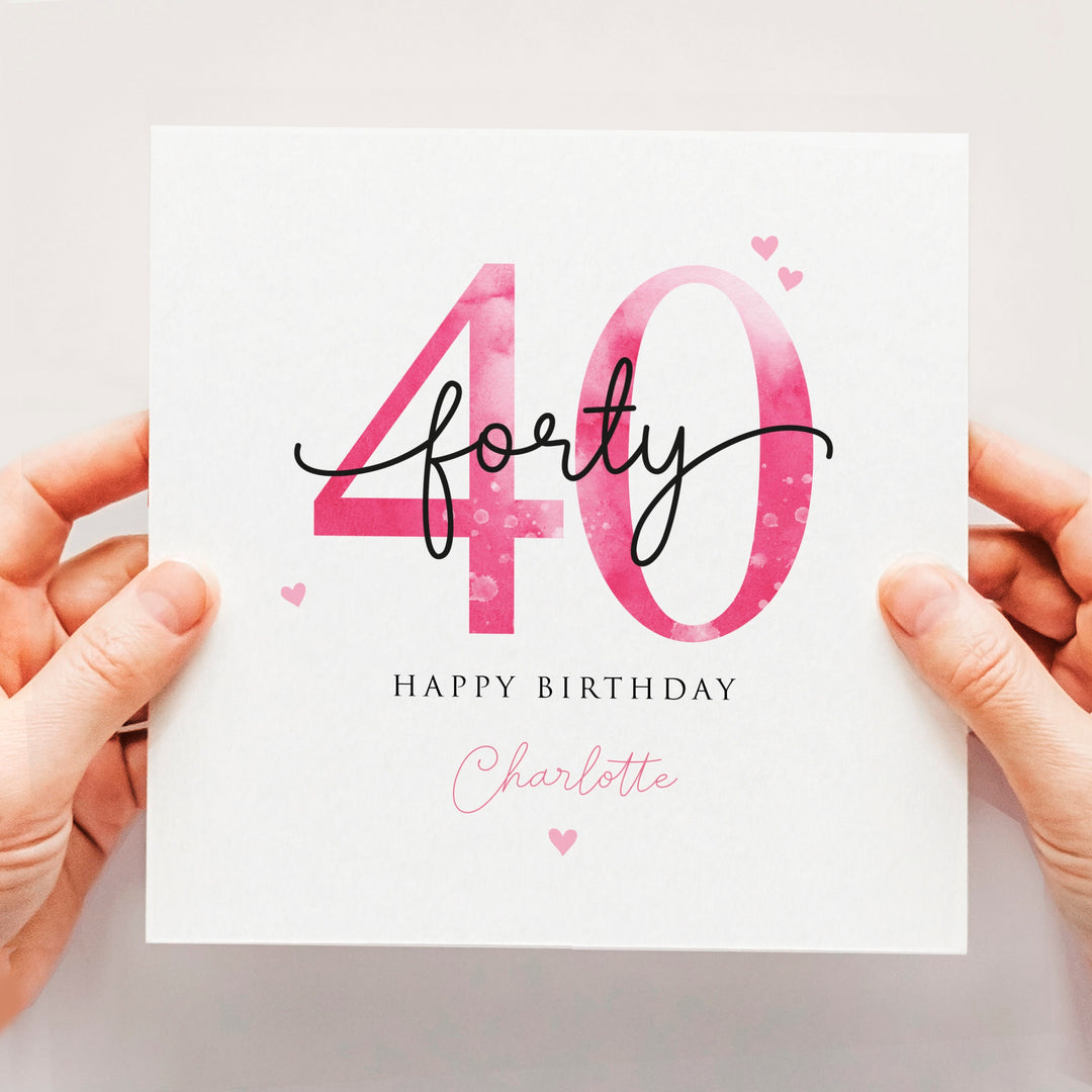 Personalised 40th birthday card, fortieth birthday, happy 40th birthday card for Auntie, Mum, Wife, Pink Sister, Friend 40th Birthday Gift