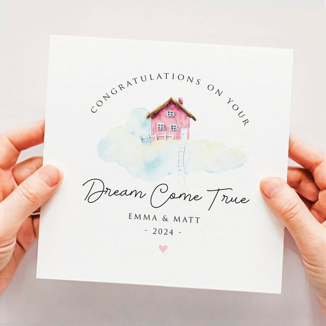 Personalised New Home Card, Dream Come True, New Home Housewarming Gift, Congratulations On Your New Home, Watercolour First Home Card, house in the clouds, buying dream home