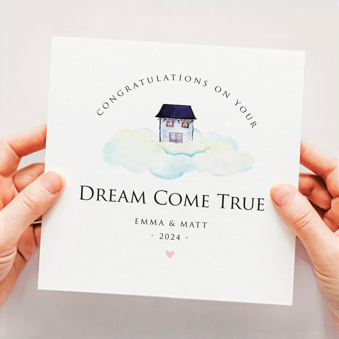 Personalised New Home Card, Dream Come True, New Home Housewarming Gift, Congratulations On Your New Home, Watercolour First Home Card, house in the clouds, buying dream home